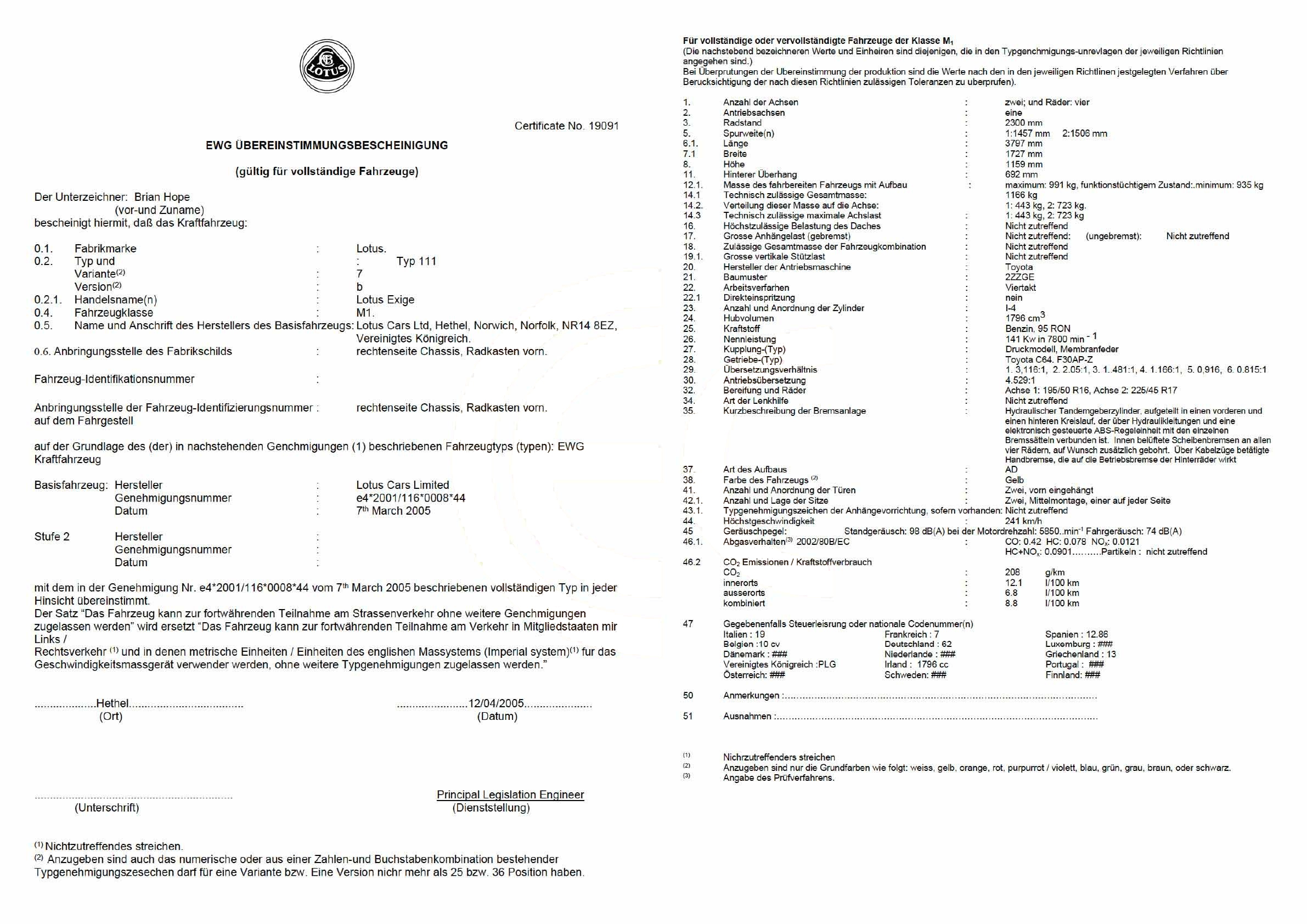 Exemple de certificat de conformité Lotus