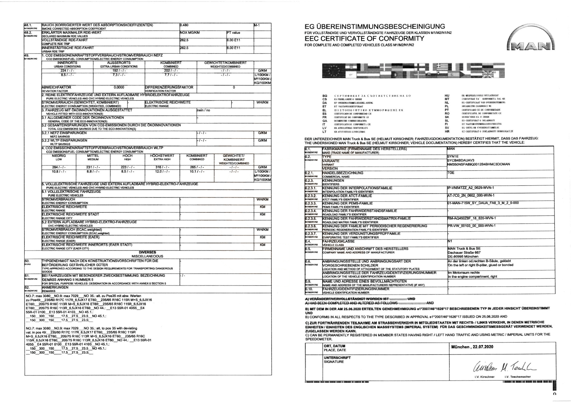 Exemple de certificat de conformité MAN