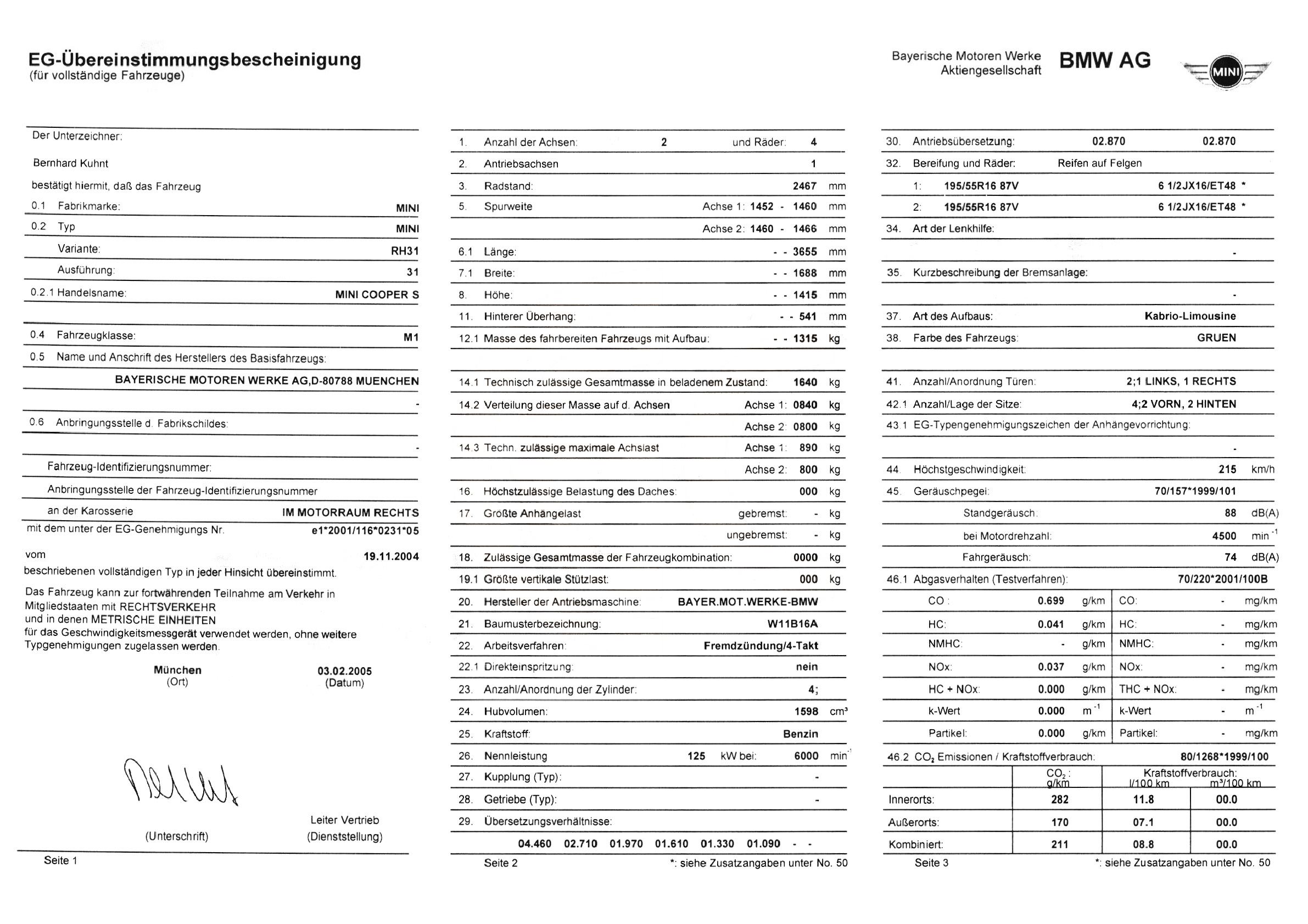 Exemple de certificat de conformité Mini