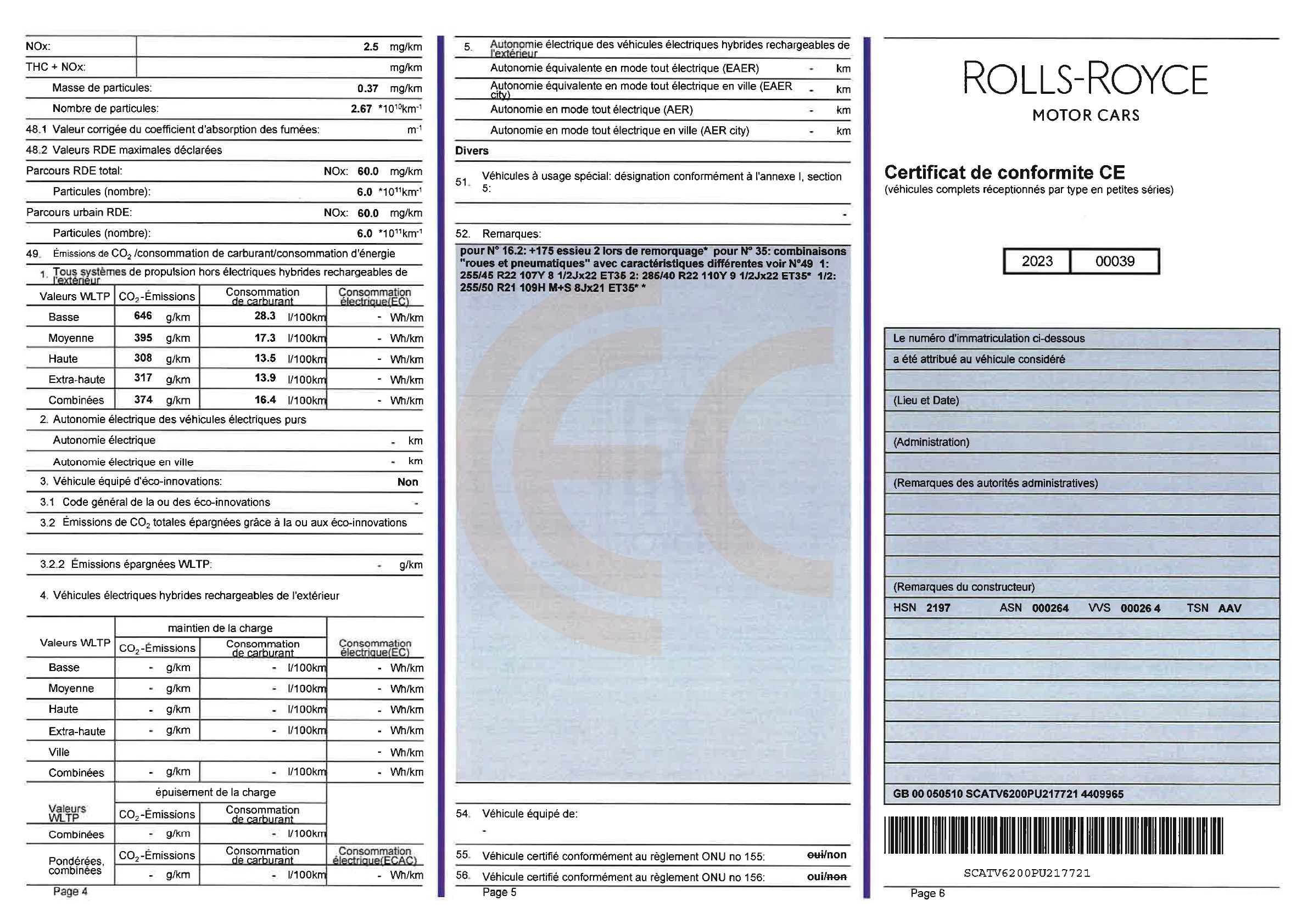 Exemple de certificat de conformité Rolls-Royce