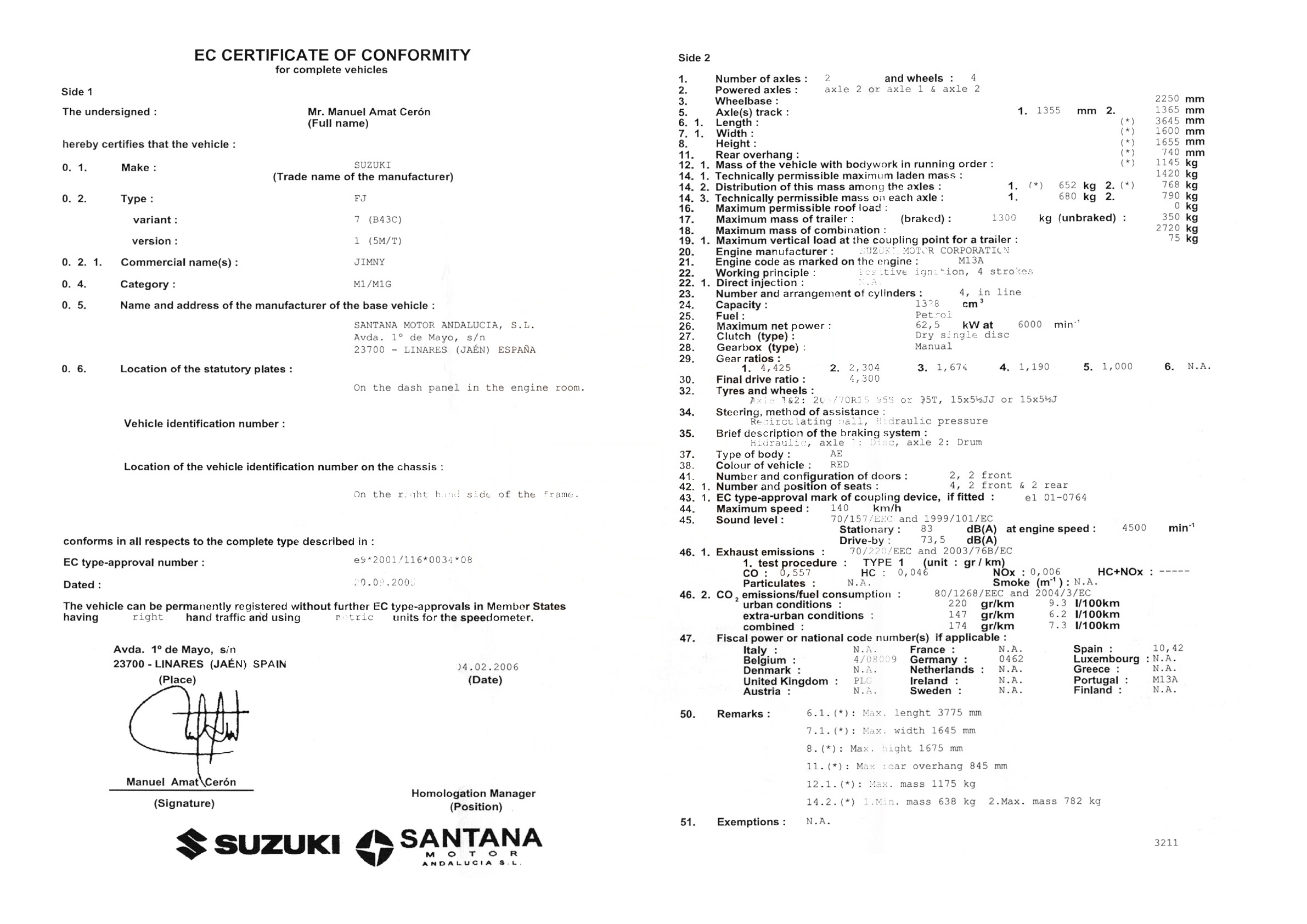 Exemple de certificat de conformité Santana