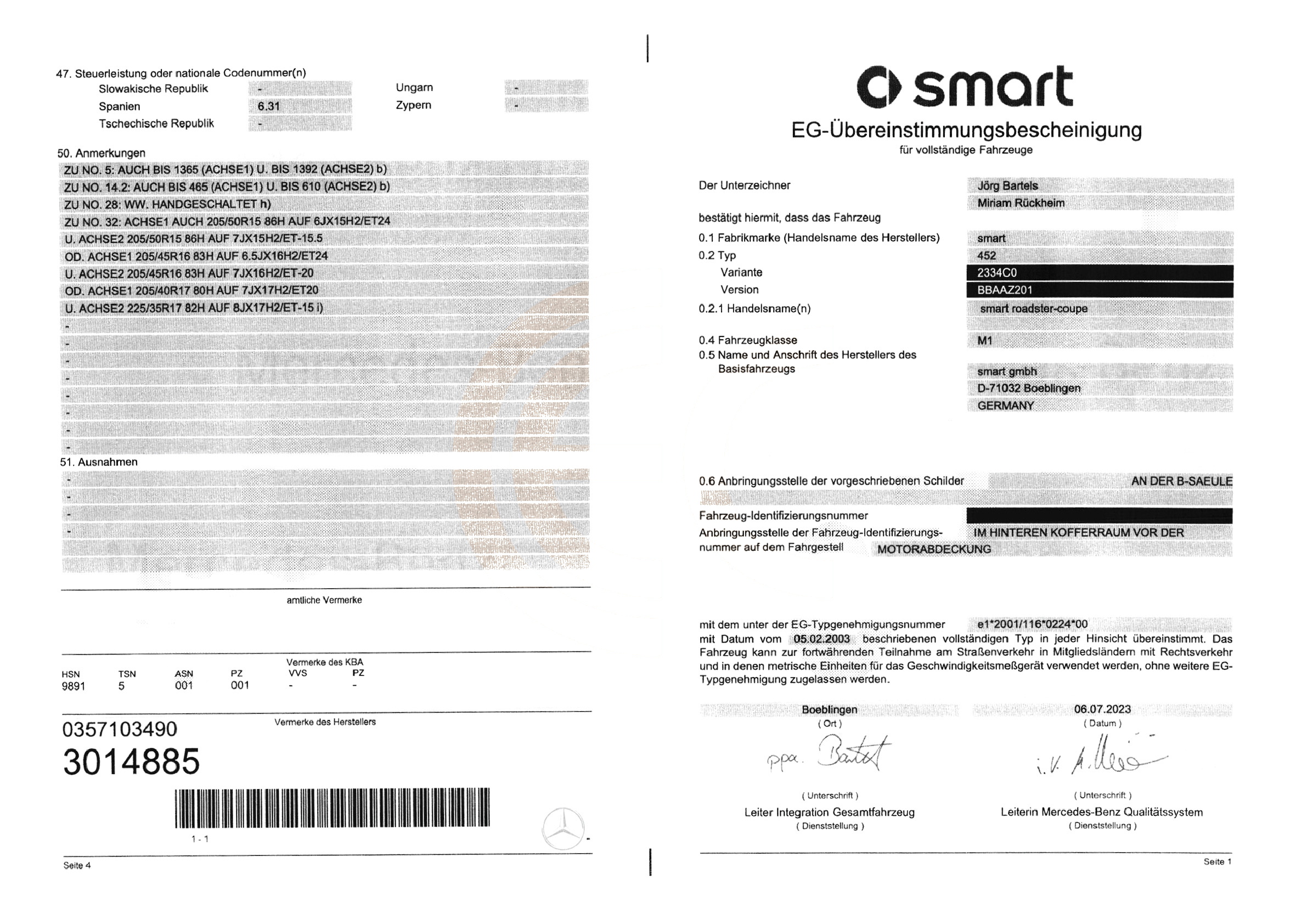 Exemple de certificat de conformité Smart